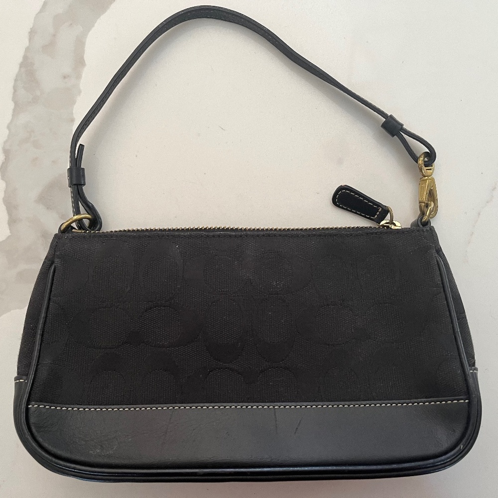 Vintage Coach Handbag-- Black with Shoulder Strap and Inside Pocket
